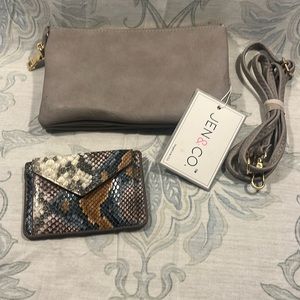 Jen & Co Vegan leather purse/clutch in pewter and Faux Snakeskin small wallet